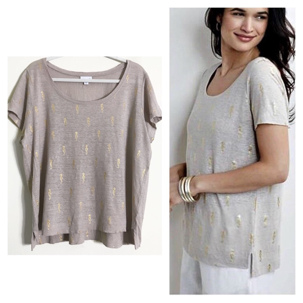 J. Jill elliptical linen gold seahorse tee shirt